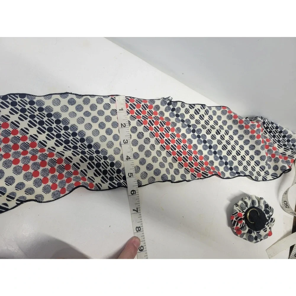 Vintage Polka Dot Scarf Red Black Cream Accordion Pleat Ruffle Trim‎